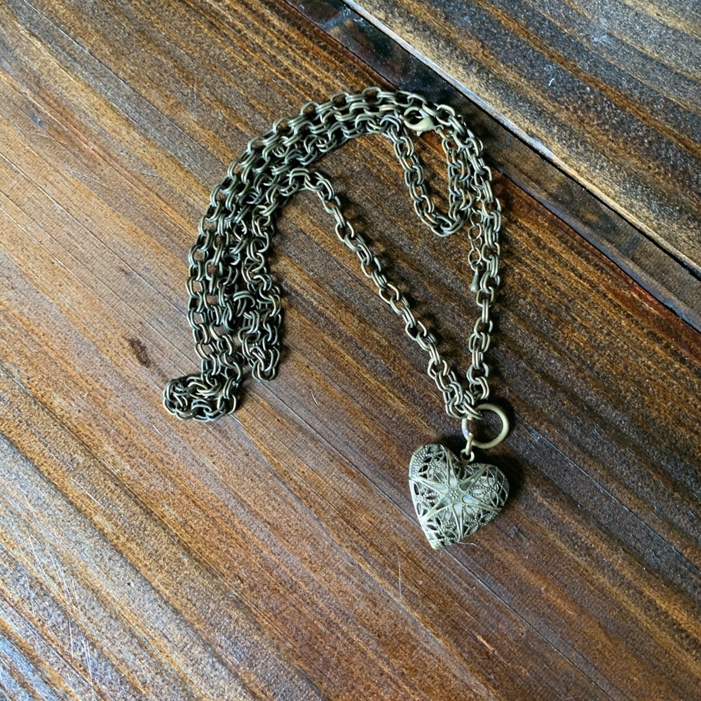 Bronze Lace Heart Locket Necklace